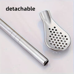 A set of three stainless steel straw spoons