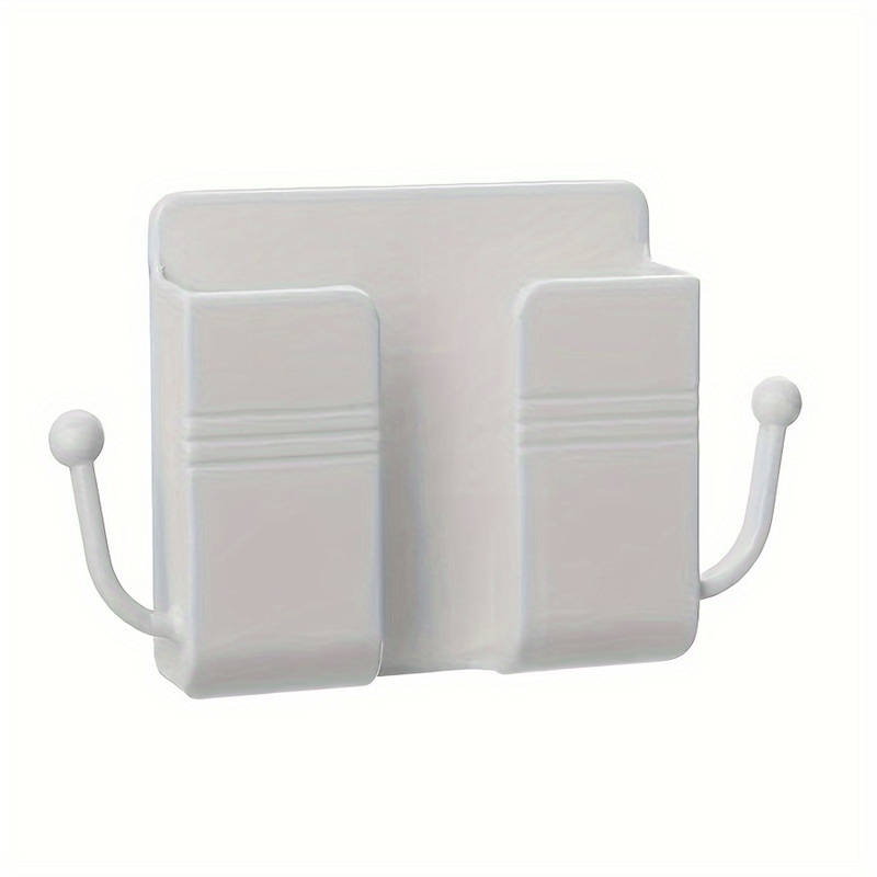 One adhesive wall mount with hooks, perfect for holding phone chargers and remote controls.