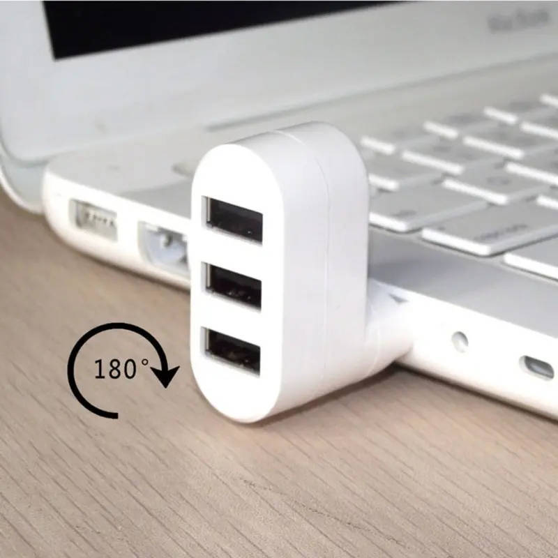1 High-Quality USB Rotary Split Mini Adapter for Laptops/PCs, 3 Ports