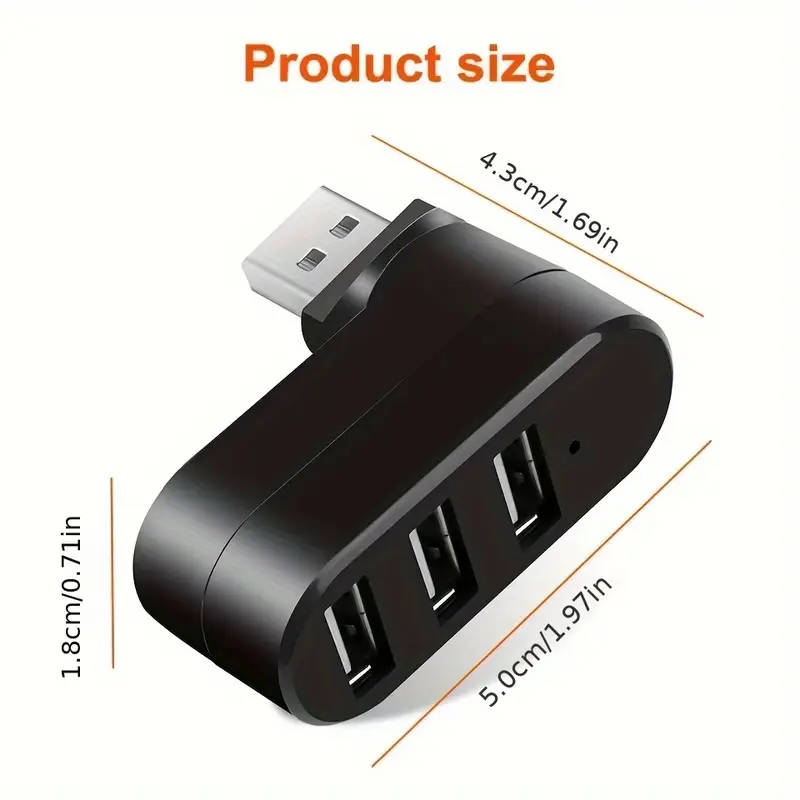 1 High-Quality USB Rotary Split Mini Adapter for Laptops/PCs, 3 Ports