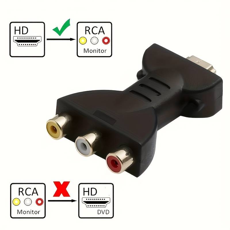 One HDTV to 3-RCA audio/video AV component converter adapter, HDTV male to 3-RCA female composite interface.