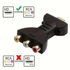 One HDTV to 3-RCA audio/video AV component converter adapter, HDTV male to 3-RCA female composite interface.