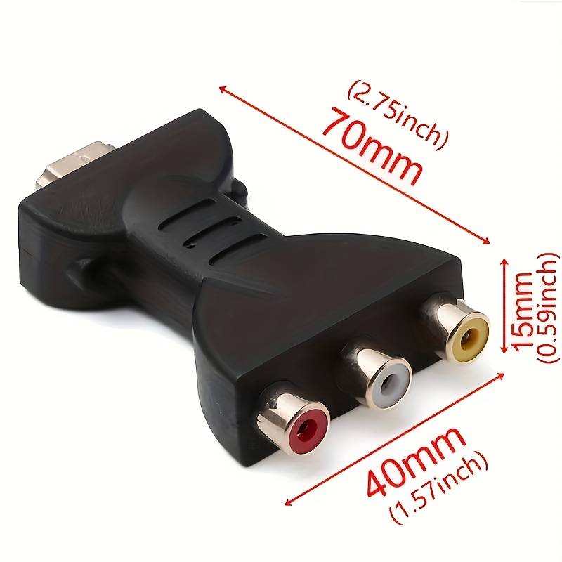 One HDTV to 3-RCA audio/video AV component converter adapter, HDTV male to 3-RCA female composite interface.