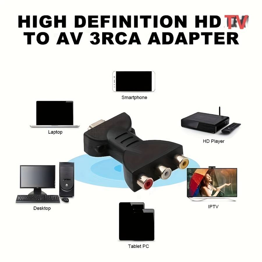 One HDTV to 3-RCA audio/video AV component converter adapter, HDTV male to 3-RCA female composite interface.