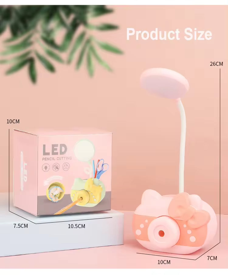 USB charging pencil sharpener + phone holder + led night lamp 3 in 1 kids study table lamp