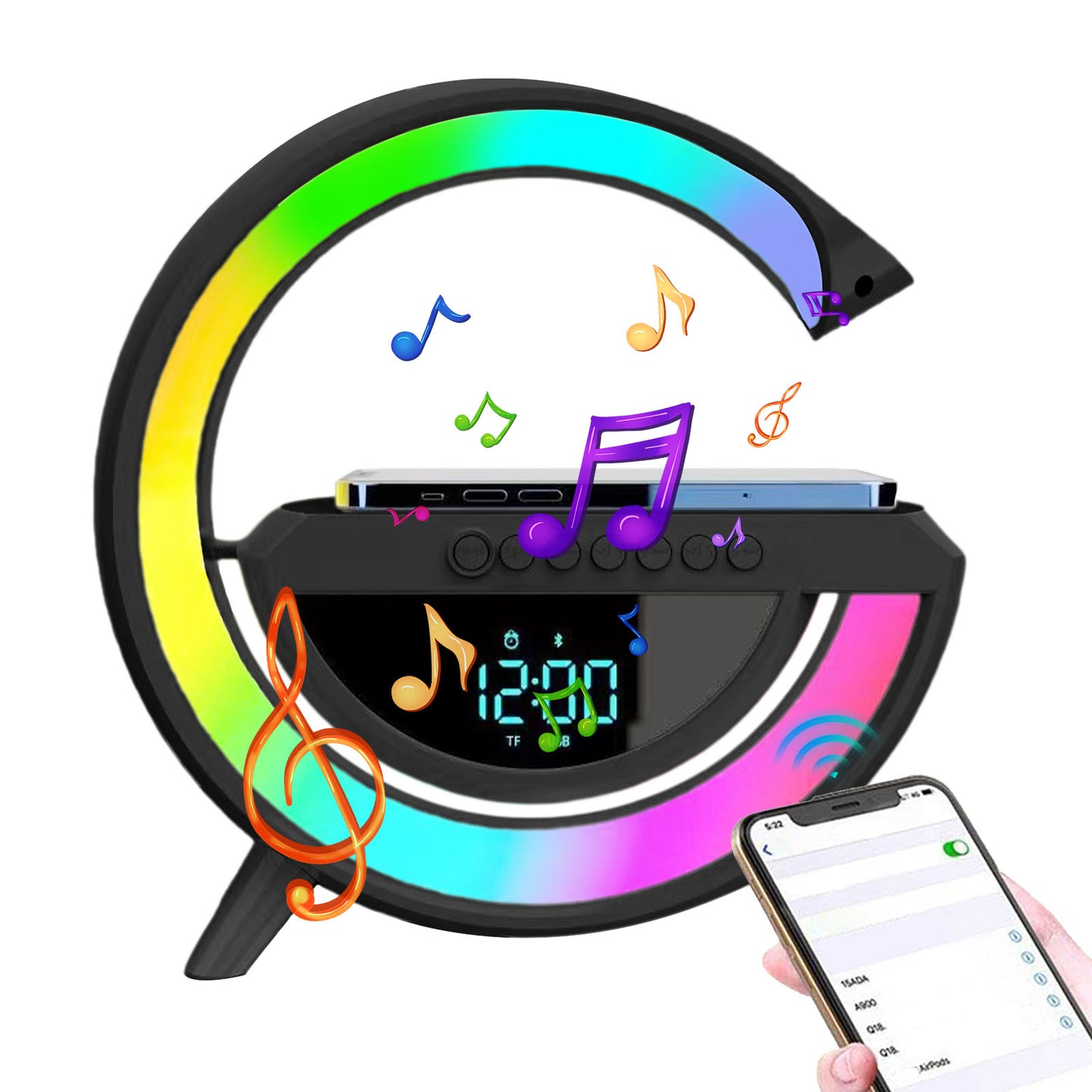 Wireless Speaker Charger,Smart Lamp Speaker With Wireless Charger,Dimmable Night Light G Speaker Lamp, Atmosphere Night Light Wireless Pho Ne Charger G Lamp With Sunrise Alarm Clock