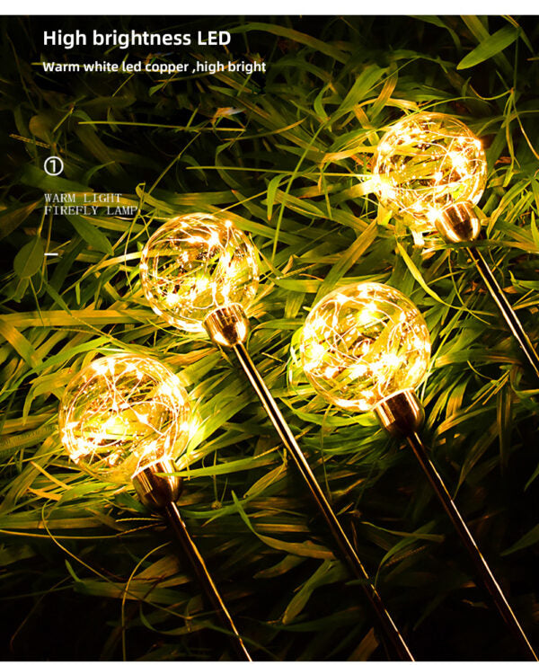 FA-LC72H Solar Powered Copper Wire Ball Garden Light Warm White 2Pcs