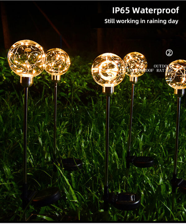 FA-LC72H Solar Powered Copper Wire Ball Garden Light Warm White 2Pcs