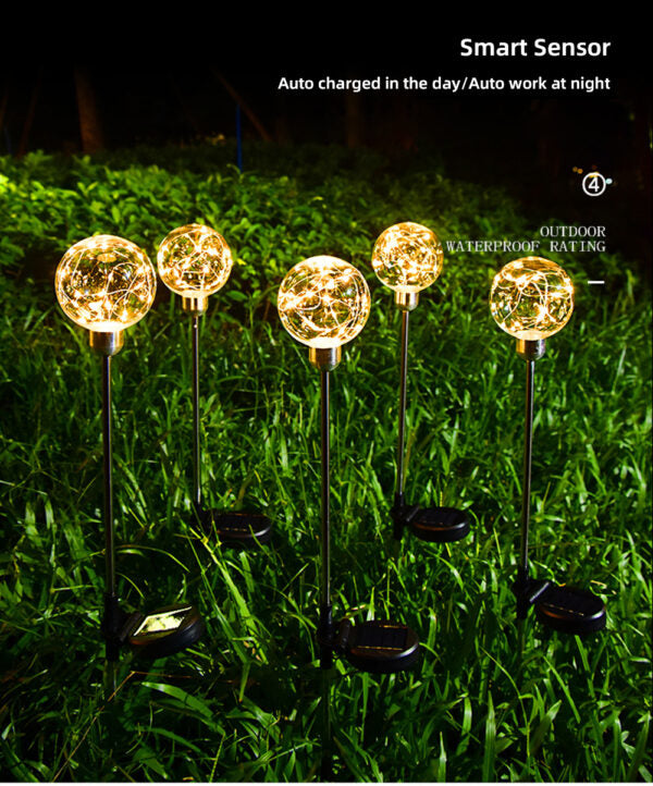 FA-LC72H Solar Powered Copper Wire Ball Garden Light Warm White 2Pcs