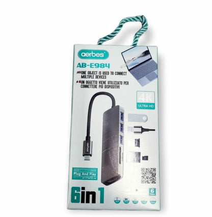AB-E984 Type C Hub 6 in 1 with Card Reader & HDMI Slot