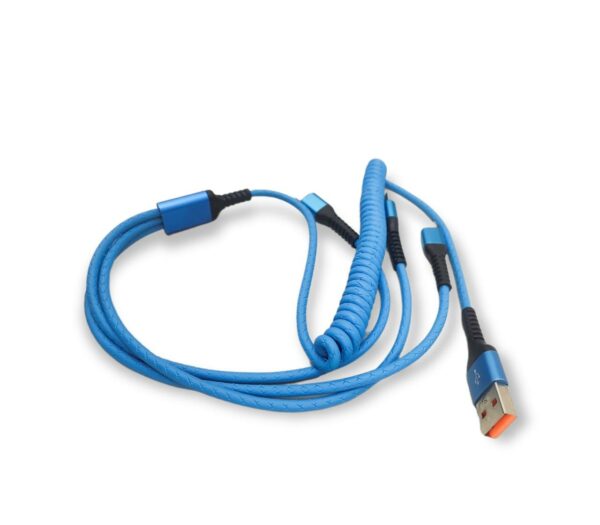 1.5M USB Type C Lightning Micro 3 in 1 Charging Coiled Spring Cable 3A