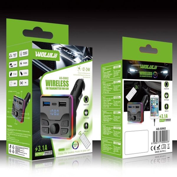 Wolulu AS-50902 Wireless Car FM Transmitter Charger 3.1A