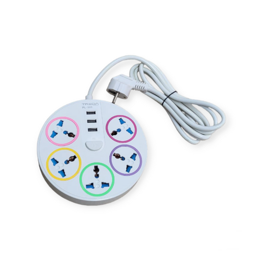 Treqa PL-505 5 Power Sockets + 3 USB Port With 2M Cable