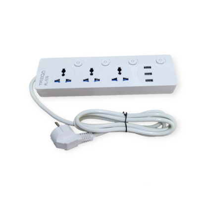 Treqa PL-506 Power Socket 4 With Individual Off Switch + 3 USB Port 2M Cable