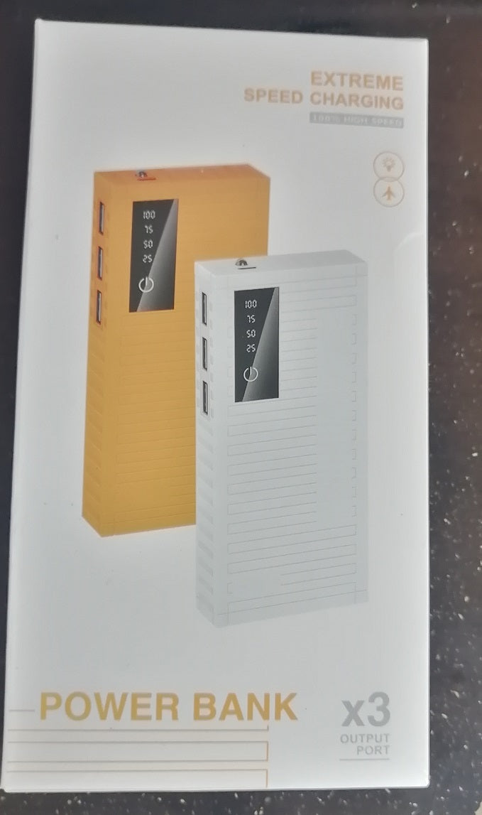 Led Light Power Bank External 3 USB Speed Charging