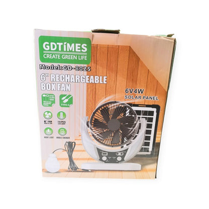 GDTimes GD8025 6″ Solar Powered Fan With LED Lamp