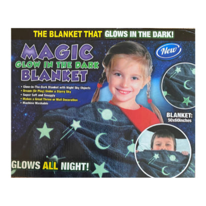Magic Glow in The Dark Blanket Throw with Star Sky Objects