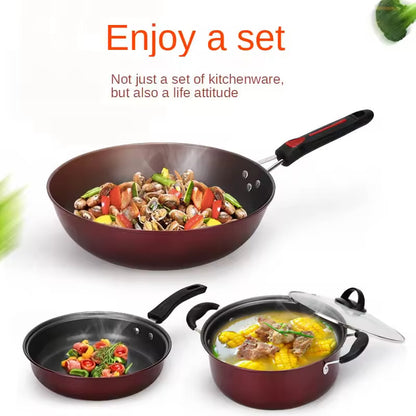 Fine iron 3 piece set pots and pans non-stick cookware set cooking nonstick cookware sets