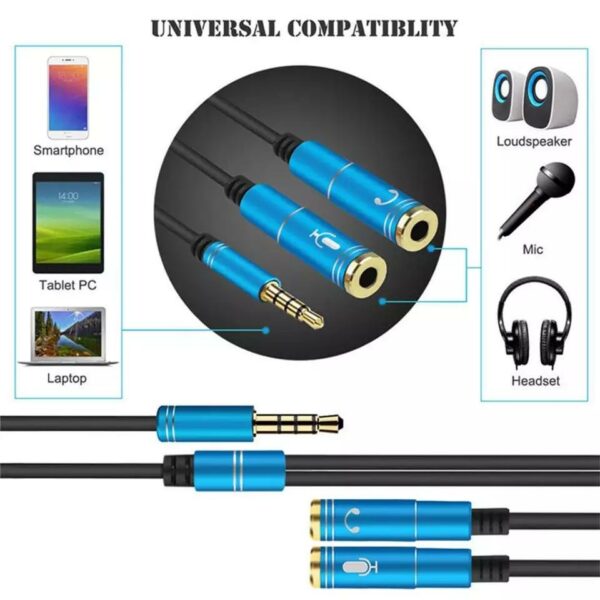 2 in 1 3.5mm Stereo Audio Headphone Jack Male to Female Headset Mic Y Splitter Cable Adapter