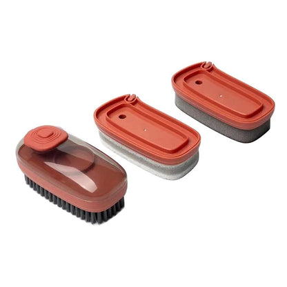 Home Multi Hydraulic Cleaning Brush, 3 in 1 Automatic Liquid Addition Soft Bristle Laundry Brush with 2 Replacement Brushes for Laundry Shoes Dish Sink Pan