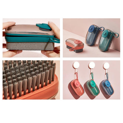 Home Multi Hydraulic Cleaning Brush, 3 in 1 Automatic Liquid Addition Soft Bristle Laundry Brush with 2 Replacement Brushes for Laundry Shoes Dish Sink Pan