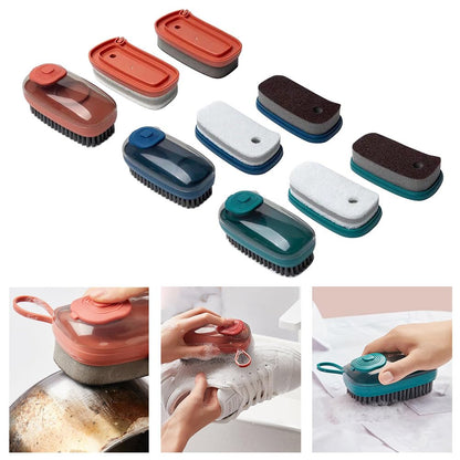 Home Multi Hydraulic Cleaning Brush, 3 in 1 Automatic Liquid Addition Soft Bristle Laundry Brush with 2 Replacement Brushes for Laundry Shoes Dish Sink Pan