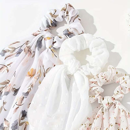 4pcs Cute Floral Ribbon Hair Ties