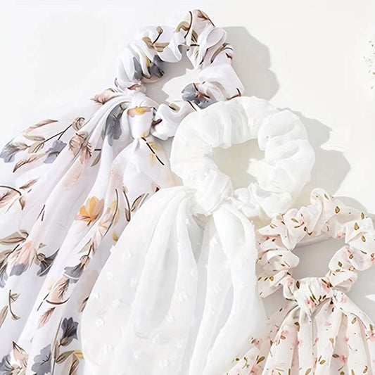 4pcs Cute Floral Ribbon Hair Ties