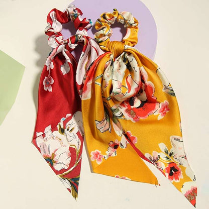4pcs Elegant Floral Print Scarf Hair Tie