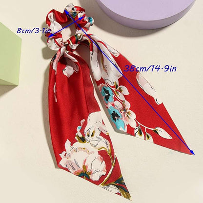 4pcs Elegant Floral Print Scarf Hair Tie