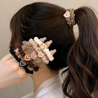 5pcs Vintage Style Fabric Hair Ties With Love Pendants