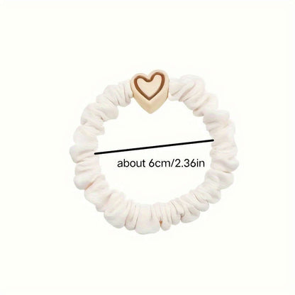 5pcs Vintage Style Fabric Hair Ties With Love Pendants
