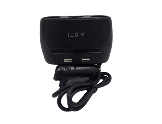 WT-D23 120W Dual USB Car Charger With 3 Way Cigarette Lighter Splitter And GPS Adapter