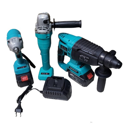 Jiageng JG20375124 3 Piece Tool Set Impact Wrench, Angle Grinder, Hammer Drill