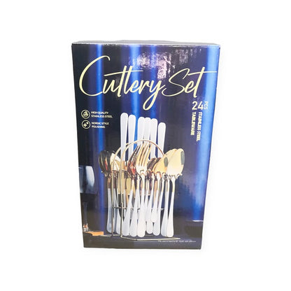 24 Piece Stainless Steel Cutlery Set Flatware Set With Silverware Holder