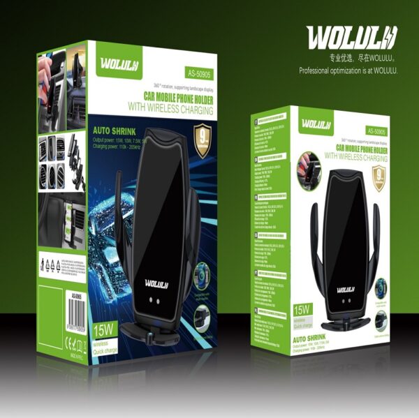 Wolulu AS-50905 Car Wireless 360° Rotation Phone Charger Holder 15W