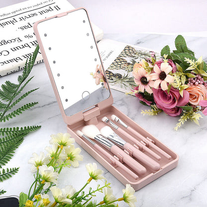 Makeup Mirror Gift LED Lights With Brushes Touch Control 360 Rotation Compact
