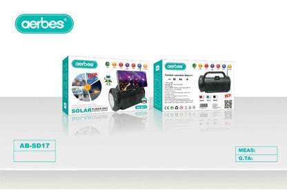 Aerbes AB-SD17 Solar Powered Bluetooth Speaker With Flashlight And Phone Holder