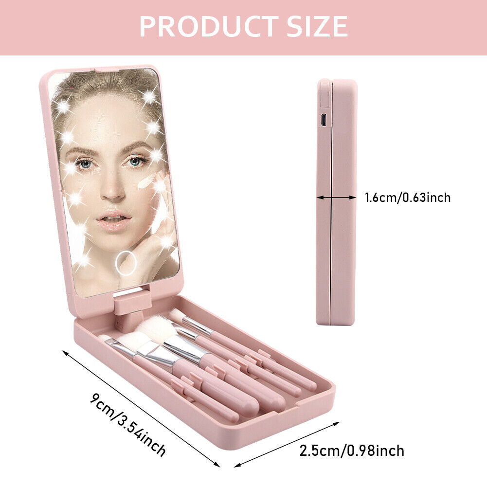 Makeup Mirror Gift LED Lights With Brushes Touch Control 360 Rotation Compact