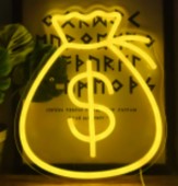 E-34 Money Bag Back Panel Neon Lamp With 12V 2A Power Adapter