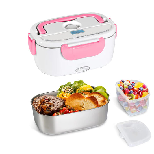 Electric Lunch Box Food Heater, 220V 40W Faster Portable Food Warmer Heated Lunch Box for Adults, Removable 304 Stainless Steel Container 1.5L, Leak Proof, With Spoon (Pink)