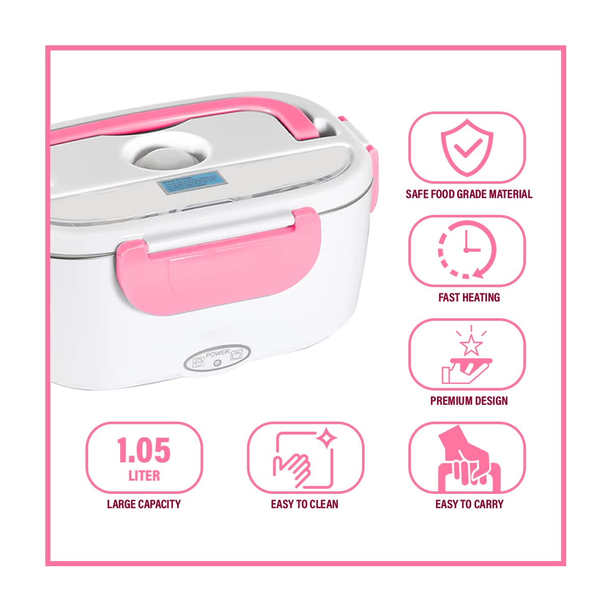 Electric Lunch Box Food Heater, 220V 40W Faster Portable Food Warmer Heated Lunch Box for Adults, Removable 304 Stainless Steel Container 1.5L, Leak Proof, With Spoon (Pink)