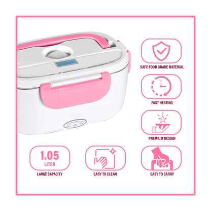 Electric Lunch Box Food Heater, 220V 40W Faster Portable Food Warmer Heated Lunch Box for Adults, Removable 304 Stainless Steel Container 1.5L, Leak Proof, With Spoon (Pink)