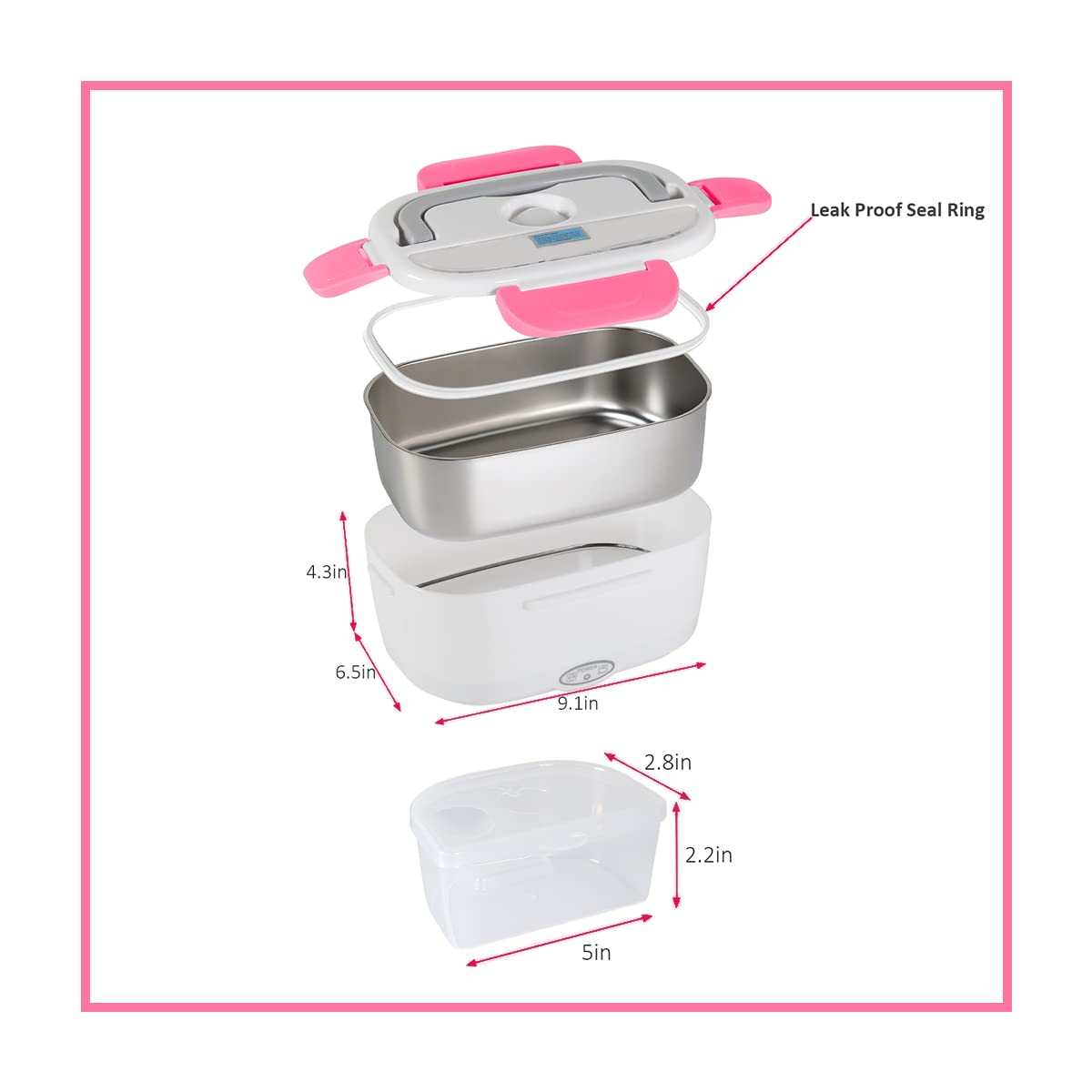 Electric Lunch Box Food Heater, 220V 40W Faster Portable Food Warmer Heated Lunch Box for Adults, Removable 304 Stainless Steel Container 1.5L, Leak Proof, With Spoon (Pink)