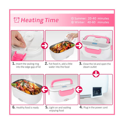Electric Lunch Box Food Heater, 220V 40W Faster Portable Food Warmer Heated Lunch Box for Adults, Removable 304 Stainless Steel Container 1.5L, Leak Proof, With Spoon (Pink)
