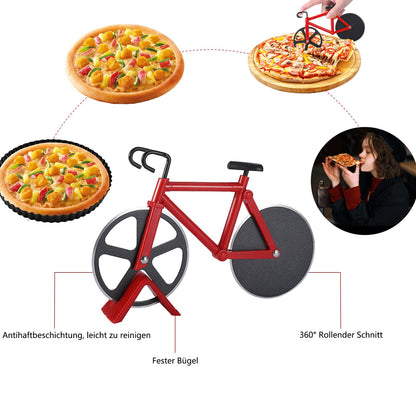 Bicycle Pizza Cutter, Non-Stick Pizza Cutter, Stainless Steel Double Pizza Cutter, Suitable for Kitchen, Parties