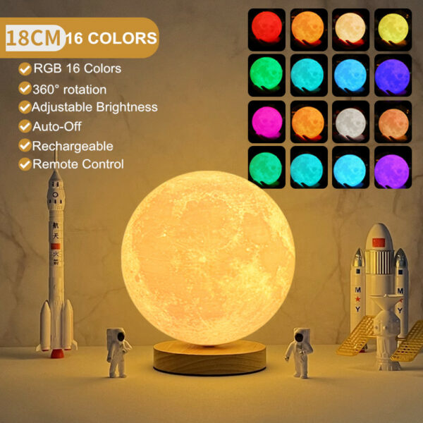 Rechargeable Multi Color Rotating Moon Lamp 18cm