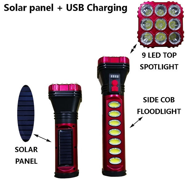 Aerbes AB-TY31 Rechargeable Solar Powered 9 LED +7 COB Flashlight 18W