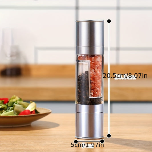 1 piece of high quality double-headed stainless steel manual pepper grinder - grind spices easily, adjustable coarseness, compact design, easy to clean, perfect for kitchen and restaurant use
