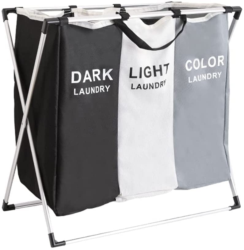 Laundry Basket Foldable 2 Sections Dirty Clothes Hamper with Aluminum Frame Waterproof Sorter Basket Bin for Bathroom Hotel